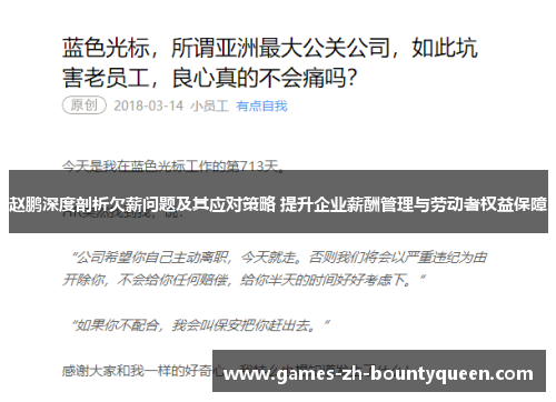赵鹏深度剖析欠薪问题及其应对策略 提升企业薪酬管理与劳动者权益保障 赵鹏深度剖析欠薪问题及其应对策略 提升企业薪酬管理与劳动者权益保障